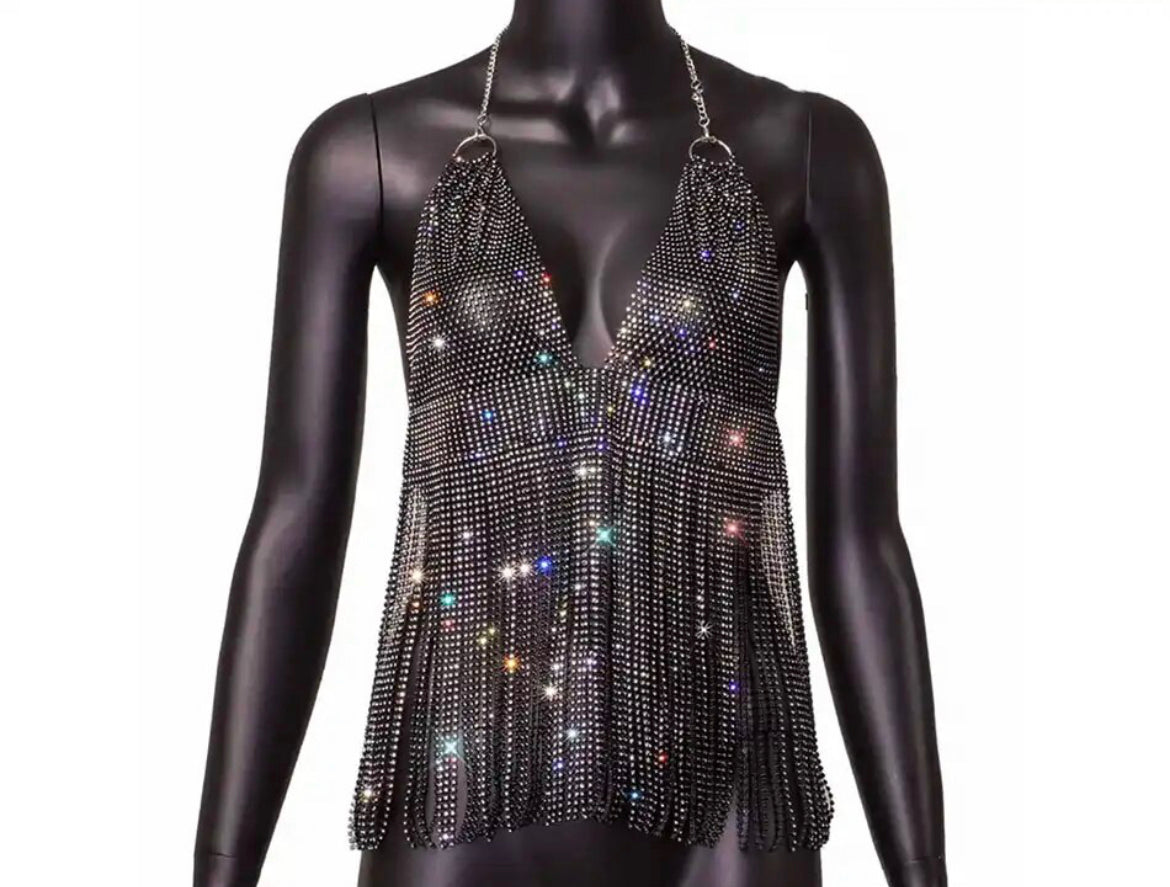 Top con nappe in Strass